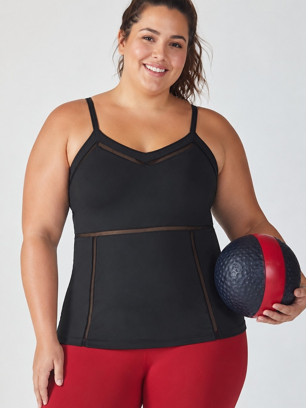 NWT FABLETICS Black Brooklyn Athletic Tank Top with Built In Bra Mesh Accents XL